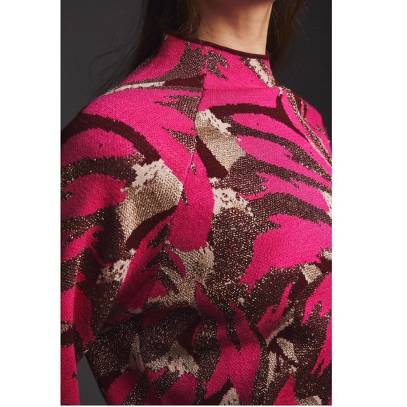By Anthropologie The Beatriz Mock-Neck Sweater Pink Lurex Combo - XS - Picture 3 of 13
